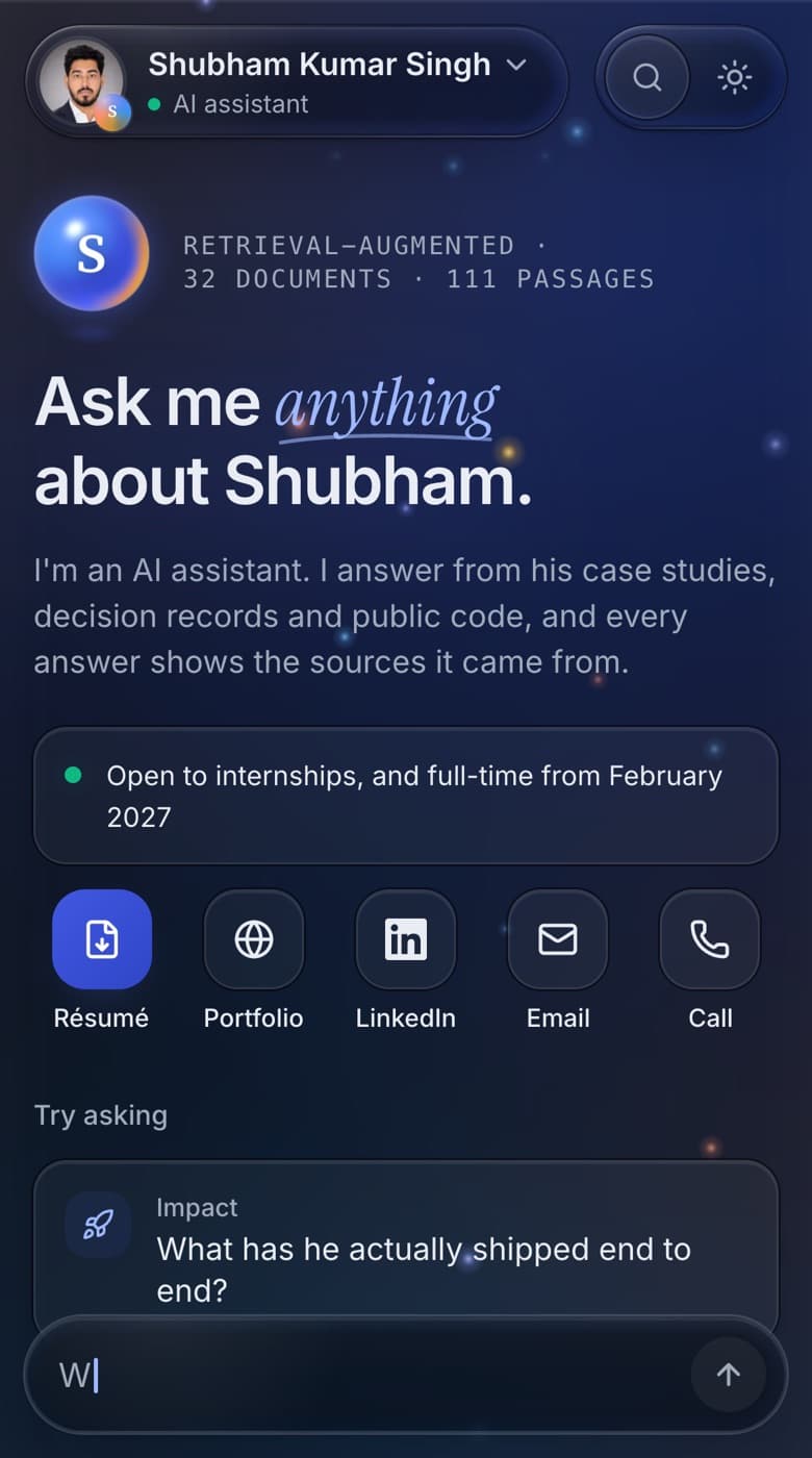 The assistant's welcome screen: suggested questions and the documents it draws on